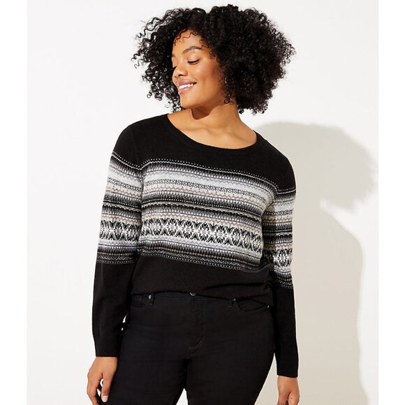 NWT Womens Plus Size 16 to 18 Ann Taylor LOFT Fair Isle Stripe Knit Sweater NEW - Picture 1 of 3